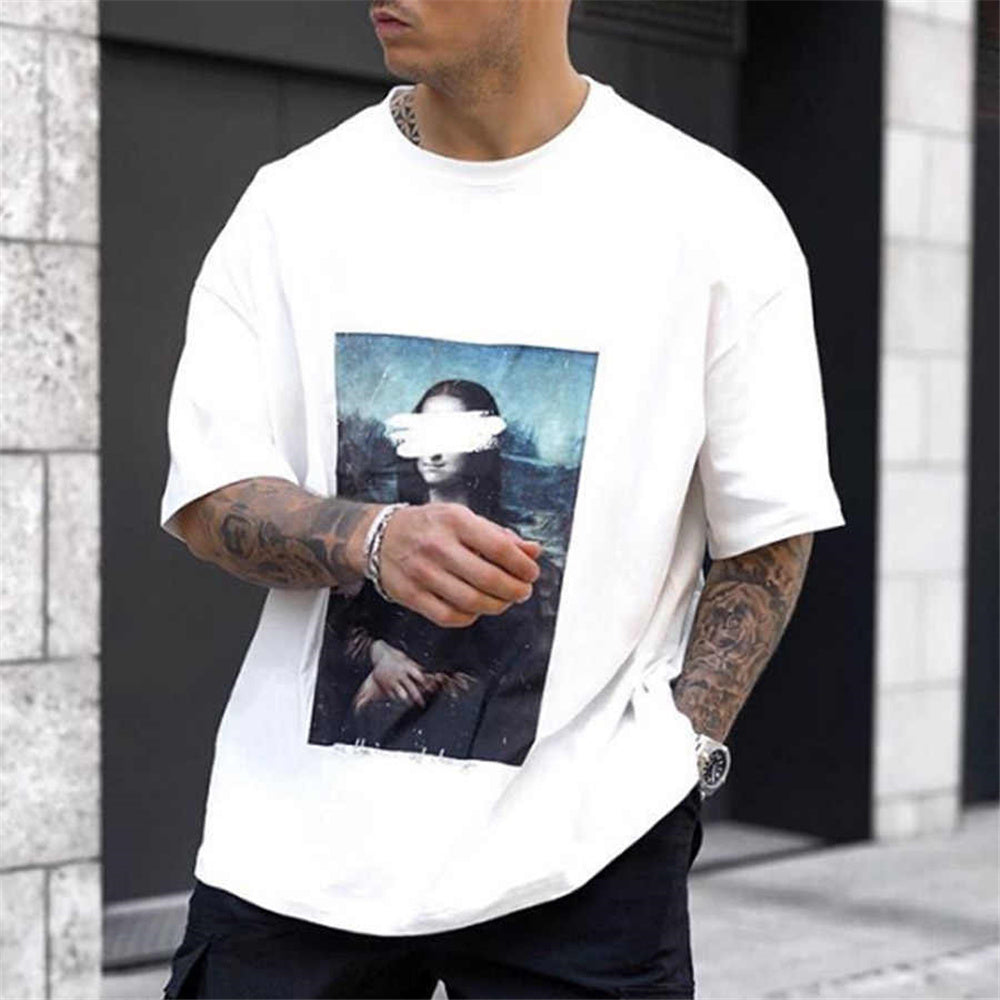 Famous Painting Spoof Print Casual Round Neck Short-sleeved T-shirt