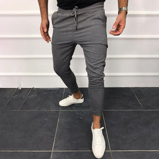 Lace-up casual trousers solid colour jogging trousers sports nine-quarter trousers