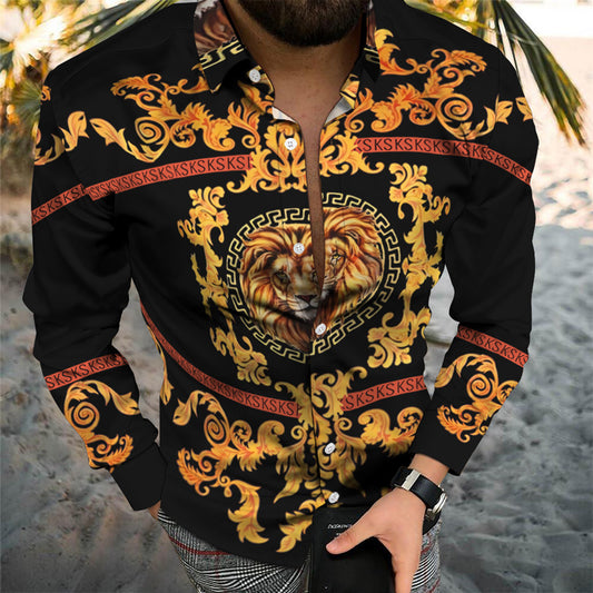 Beach Personality Fashion Trend Animal Print Casual Holiday Long Sleeve Shirt