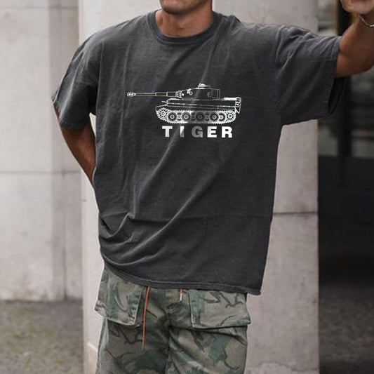 German Tiger Tank Panzer VI Heavy Tank Graphic Print Loose Men's T-Shirt