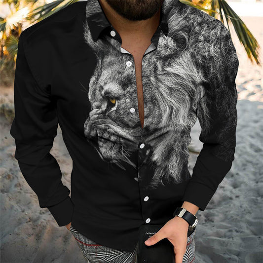Personality Trend Animal Pattern Casual Beach Vacation Long Sleeve Shirt