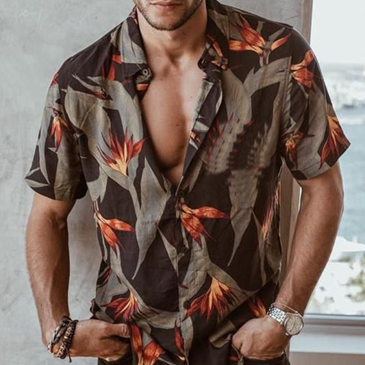 Men's Lapel Floral Loose Print Casual Resort Shirt