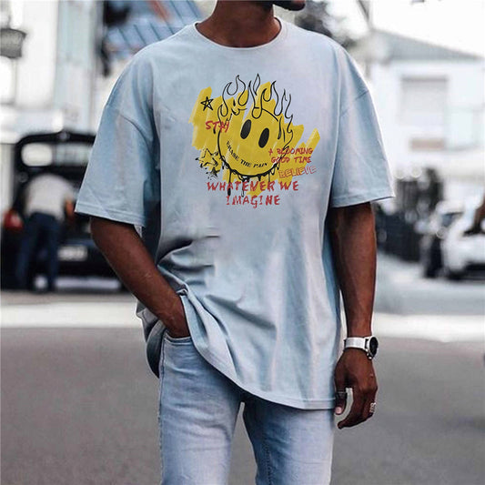 Smiley Graphic Print Casual Loose Men's Short Sleeve T-Shirt
