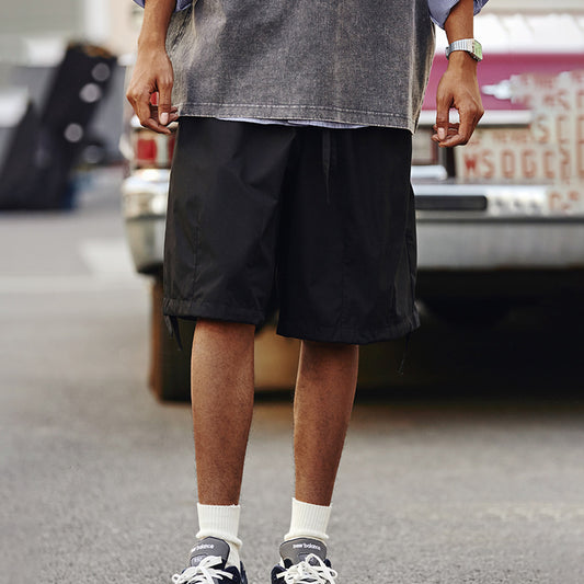 Pleated Workwear Simple Solid Color Woven Men's Shorts