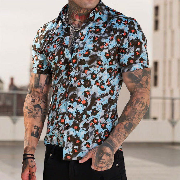 Casual Short Sleeve Vacation Abstract Leopard Print Shirt