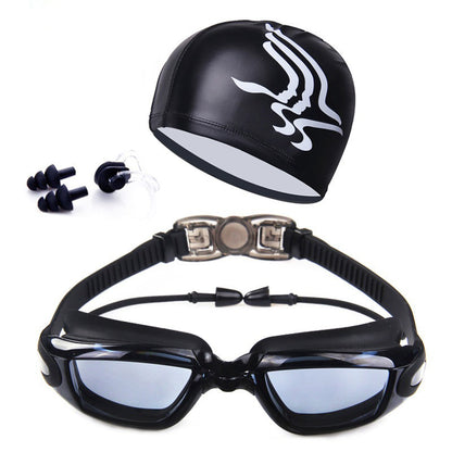 Swimming goggles, Swimming Cap, Nose Clip, Earplugs, Four-piece Set