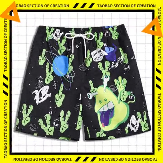 Men's beach pants loose casual cartoon printed shorts