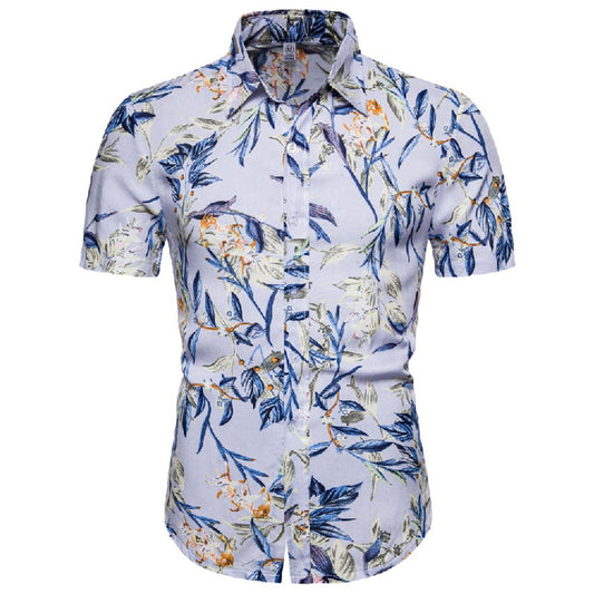 Cotton And Linen Printed Pocket Button-down Shirt