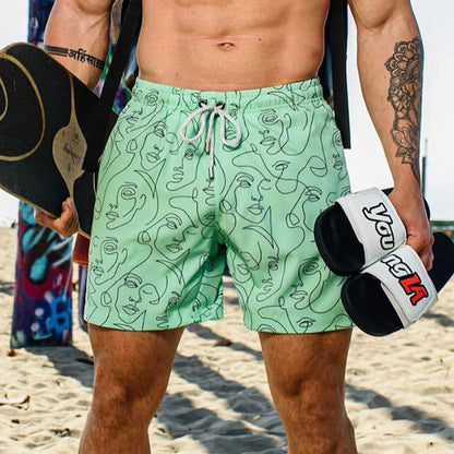 Abstract Face Print Casual Beach Vacation Men's Shorts