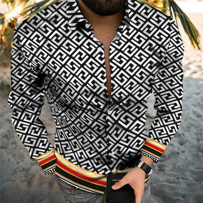 Unique Personality Trend Fashion Print Beach Vacation Long Sleeve Shirt