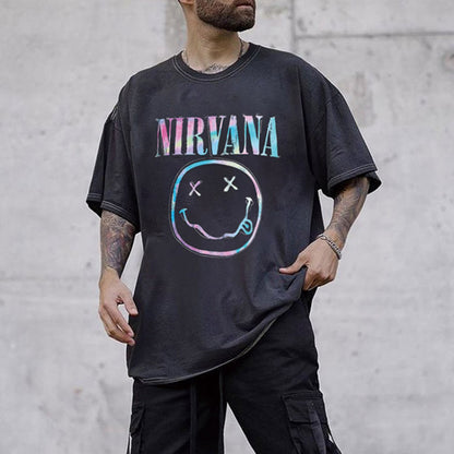 Nirvana Smiley Graphic Print Loose Men's Short Sleeve T-Shirt