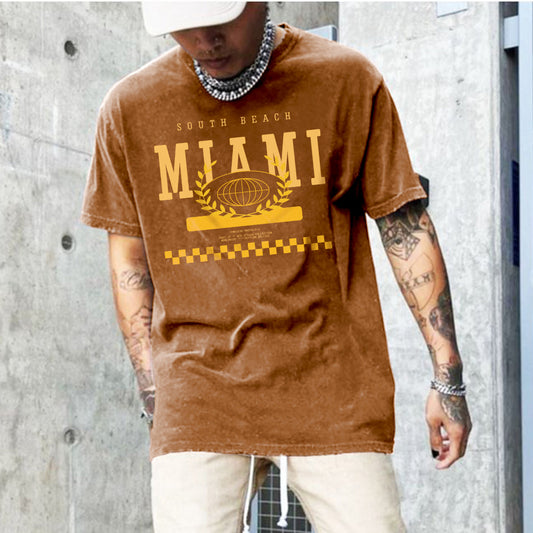 Miami Alphabet Graphic Print Loose Men's Short Sleeve T-Shirt
