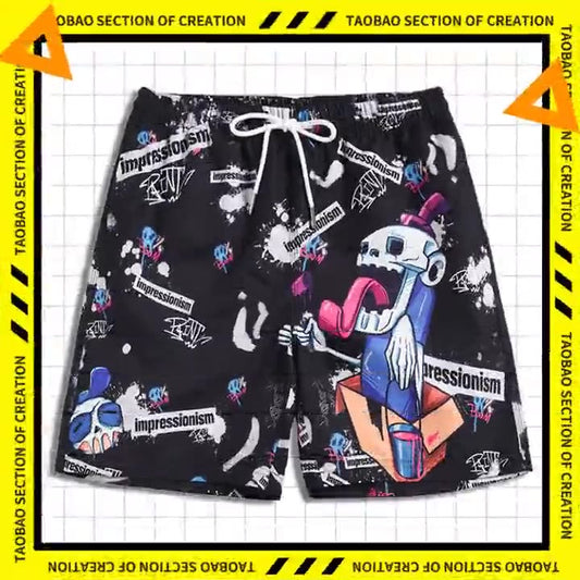 Men's beach pants loose casual cartoon printed shorts