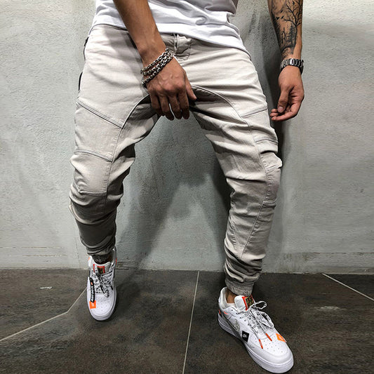 Casual Zip Pocket Lace-up Panelled Sport Cargo Pants