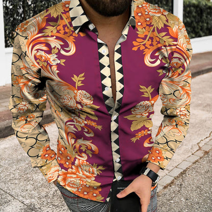 Beach Vacation Unique Trend Personality Floral Fashion Vacation Long Sleeve Shirt