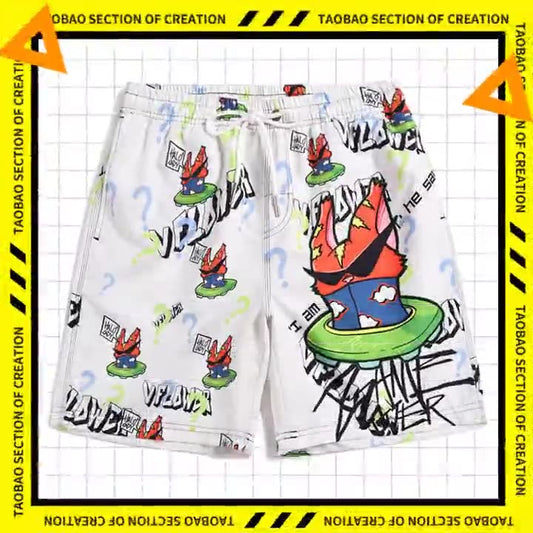 Men's beach pants loose casual cartoon printed shorts