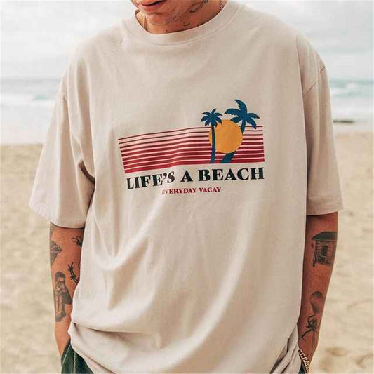 Leisure Vacation Personalized Letter Print Round Neck Short Sleeve T-Shirt