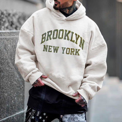 BROOKLYN Alphabet Graphic Print Men's Oversize Street Style Hoodie