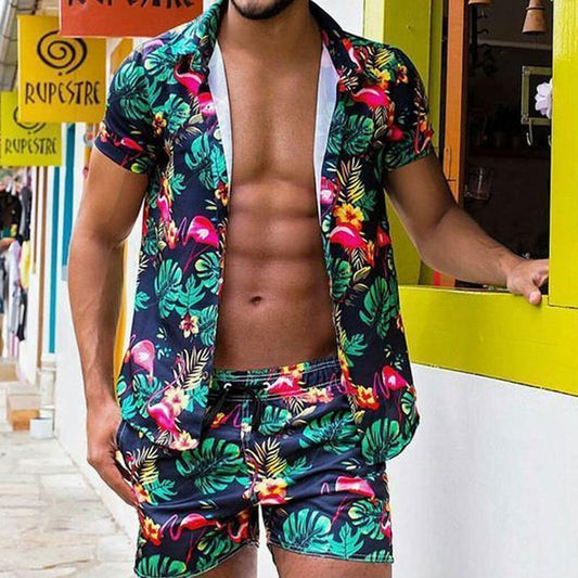 Trendy Street Animal Plant Size Shirt Shorts Casual Vacation Hawaii Two-Piece Set