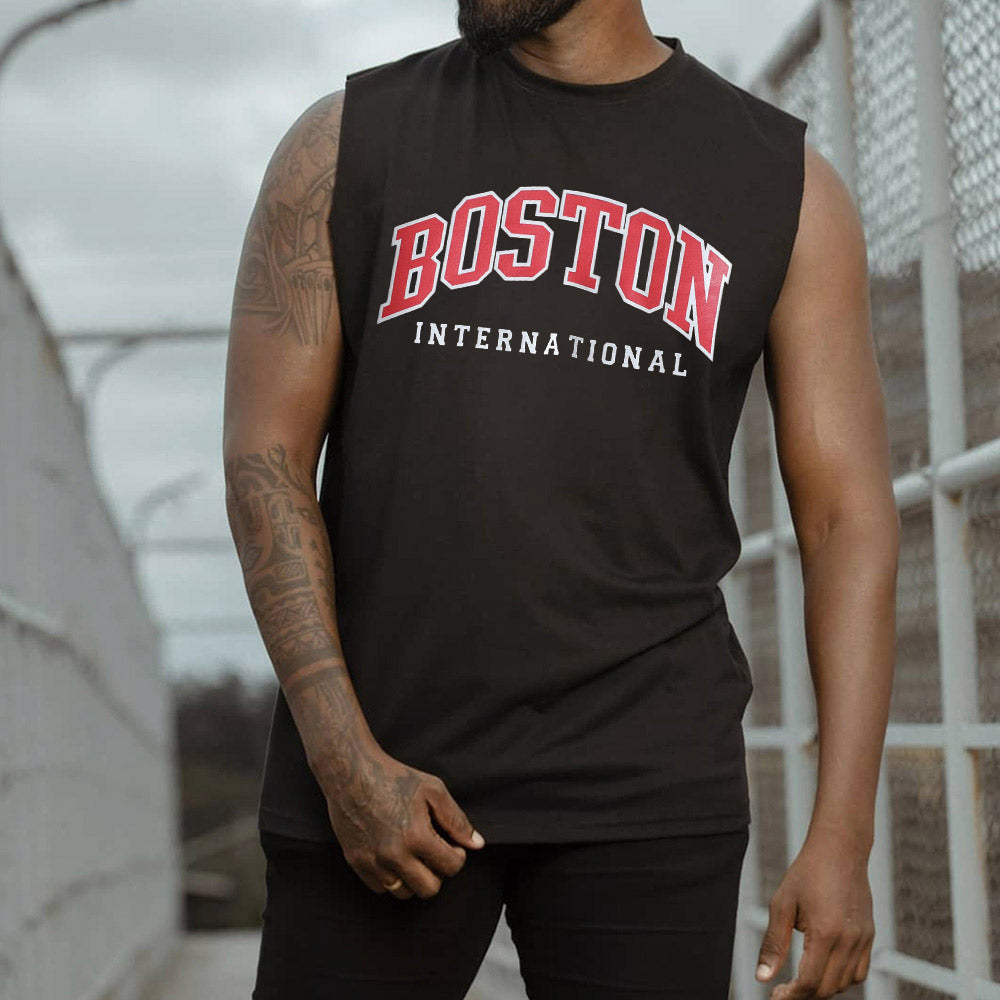 Boston Alphabet Graphic Print Athleisure Men's Tank Top