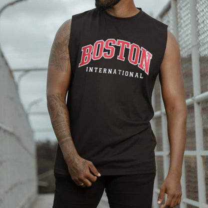 Boston Alphabet Graphic Print Athleisure Men's Tank Top