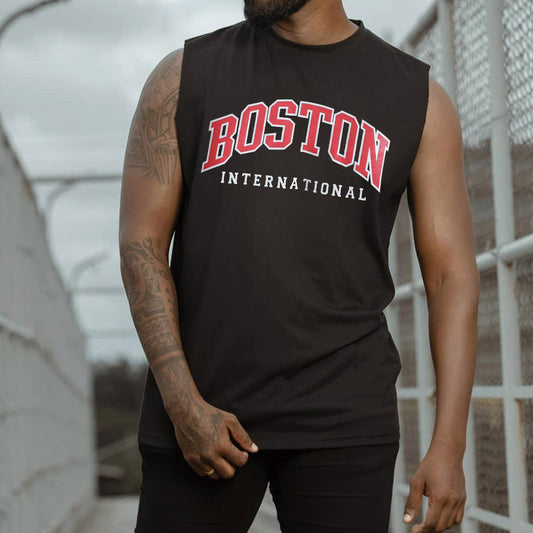 Boston Alphabet Graphic Print Athleisure Men's Tank Top