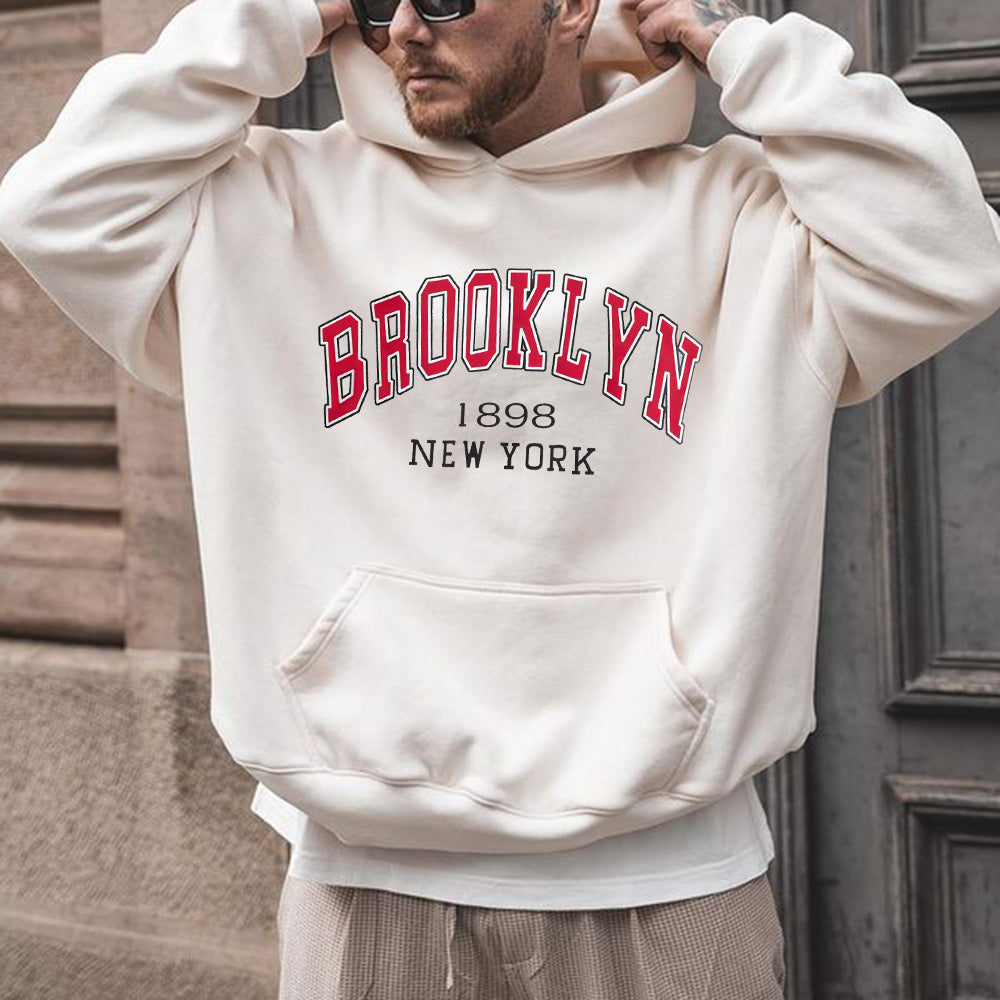 BROOKLYN Alphabet Graphic Print Men's Oversize Street Style Hoodie