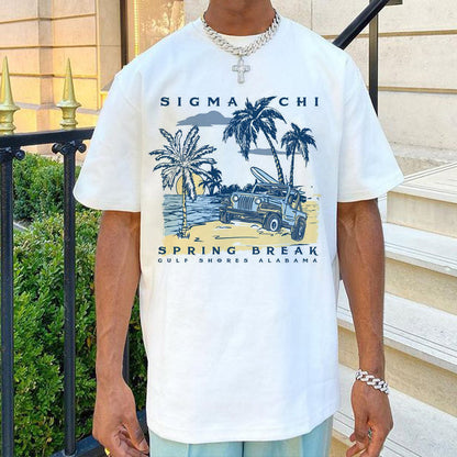 Beach Vacation Graphic Print Loose Casual Crewneck Men's T-Shirt