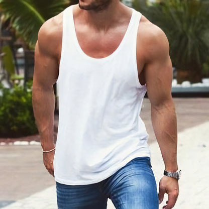 Men's White Basic Sleeveless jersey Tank Top-A