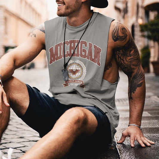 Michigan Print Men's Vintage Sleeveless Tank Top