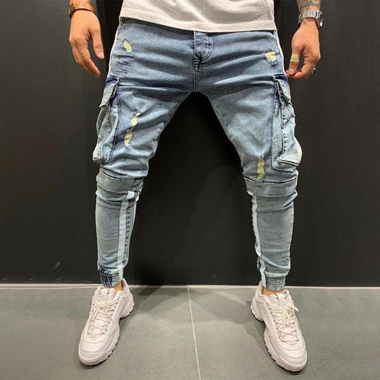 Wool Ripped Patch Denim Pants