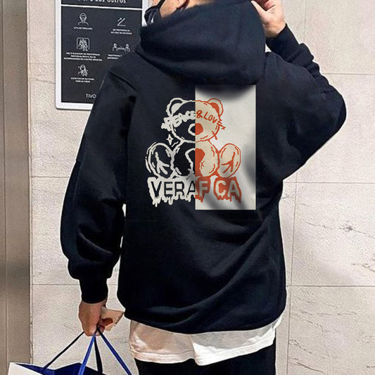 Letter Bear Patchwork Graphic Print Loose Men's Sweatshirt