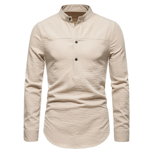 Cotton And Linen Printed Pocket Button-down Shirt