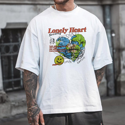 Lonely Heart Graphic Print Casual Loose Men's Short Sleeve T-Shirt