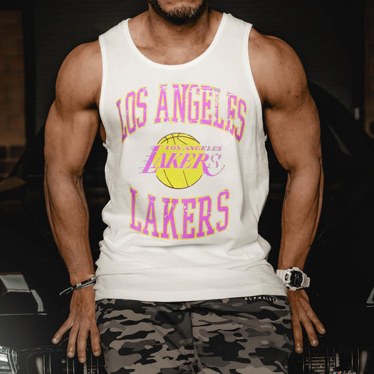 Alphabet Graphic Print Sports LAKERS Crew Neck Casual Tank Top