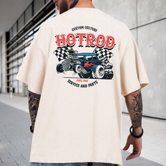 Checkerboard Graphic Racing Casual Loose Short Sleeve Men's T-Shirt