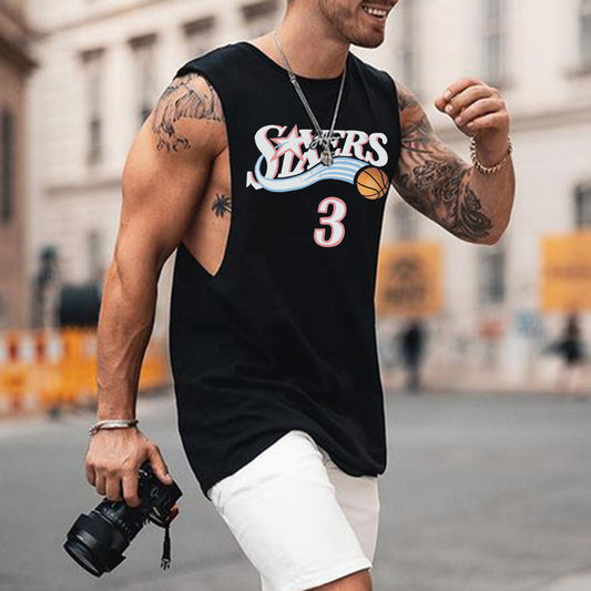 Letter Graphic Print Basketball Sports Casual Men's Tank Top
