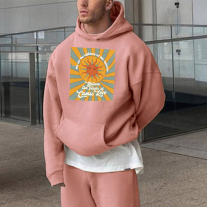 Sun Graphic Print Men's Pink Oversize Hoodie 320g