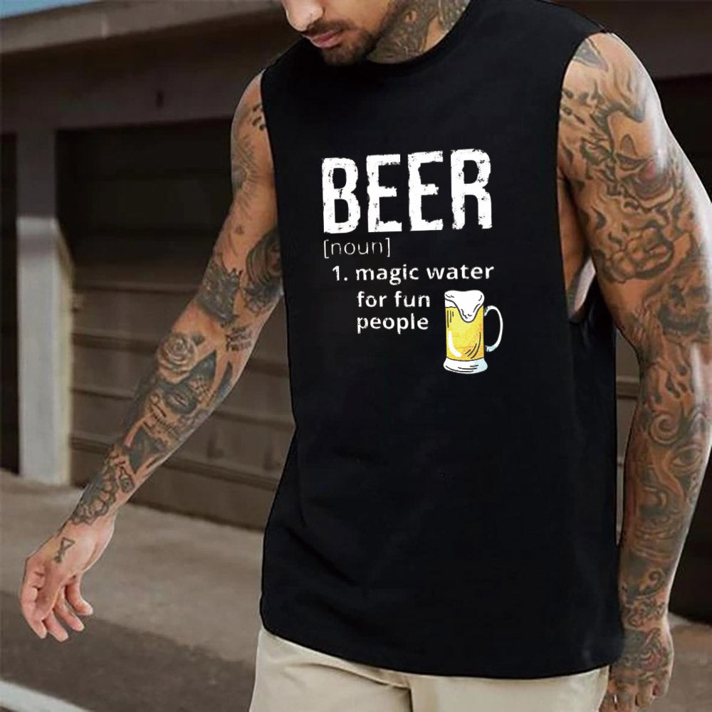 Beer Alphabet Graphic Print Loose Men's Tank Top