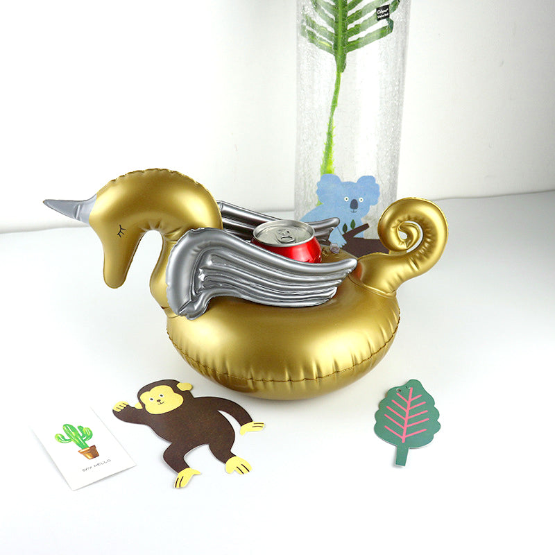 Golden Pegasus Cup Seat Swan Inflatable Water Coaster Floating Drink Cup Holder