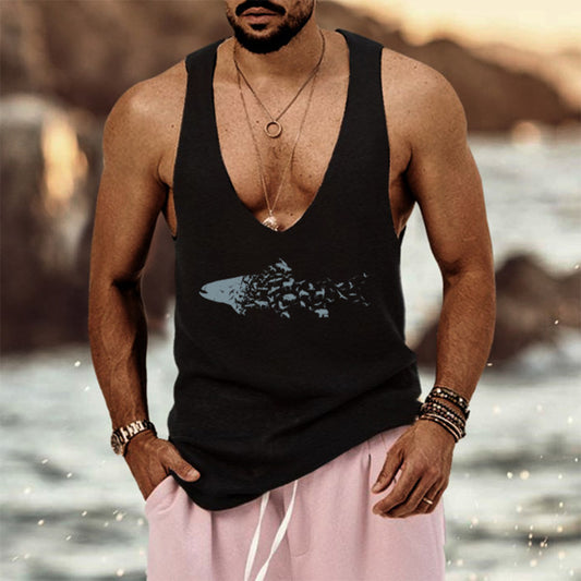 Fish Graphic Print Loose Casual Men's Tank Top