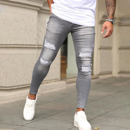 Wool Ripped Patch Denim Pants