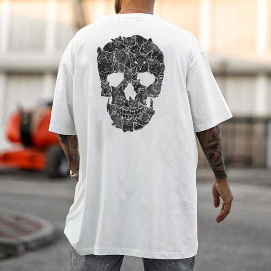 Skull Graphic Cat Print Men's T-Shirt