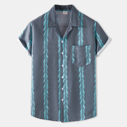 Cotton And Linen Printed Pocket Button-down Shirt