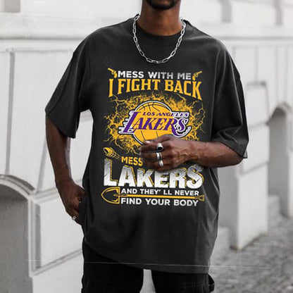 Lakers Alphabet Graphic Print Crew Neck Basic Casual T-Shirt