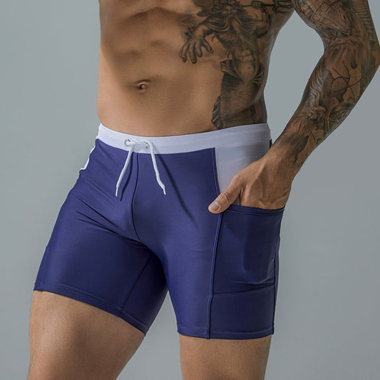 Men's Summer Drawstring Swim Trunks with Pocket