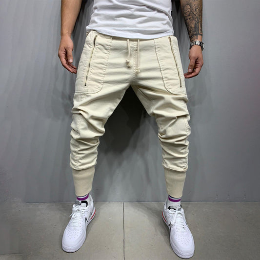 Casual Zip Pocket Lace-up Panel Sports Cargo Trousers