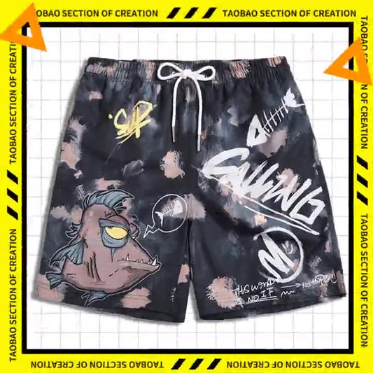 Men's beach pants loose casual cartoon printed shorts