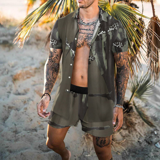 Digital Print Fashion Casual Vacation Two-piece Suit