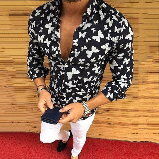 Butterfly print long sleeve men's top